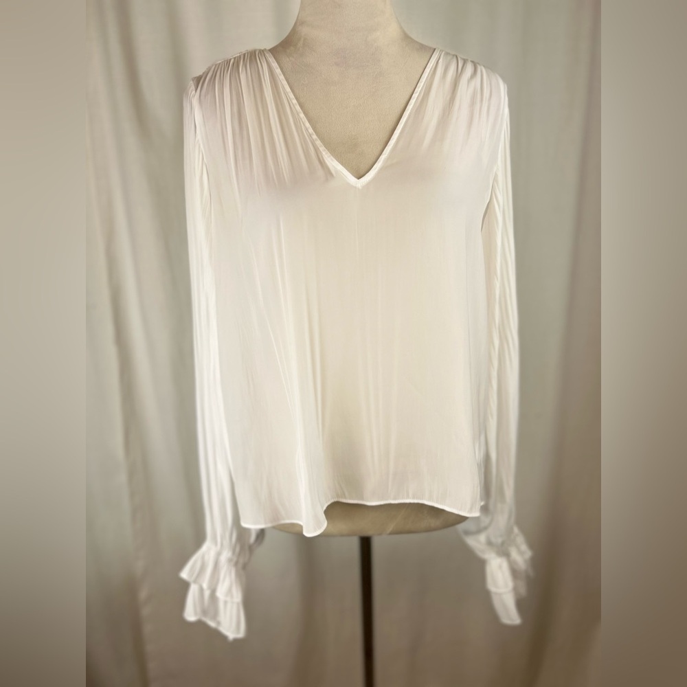 Ramy Brook Ivory V-Neck Villa Long Sleeve Blouse
